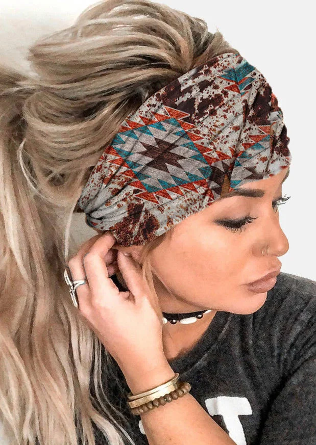 Aztec Geometric Cow Yoga Wide Headband
