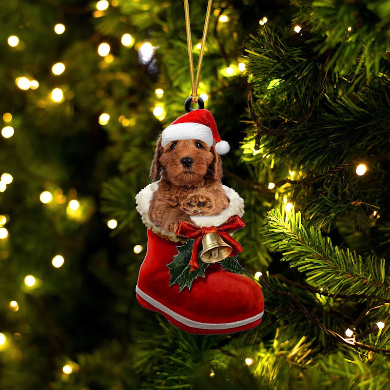 VigorDaily Labradoodle In Santa Boot Christmas Hanging Ornament SB042