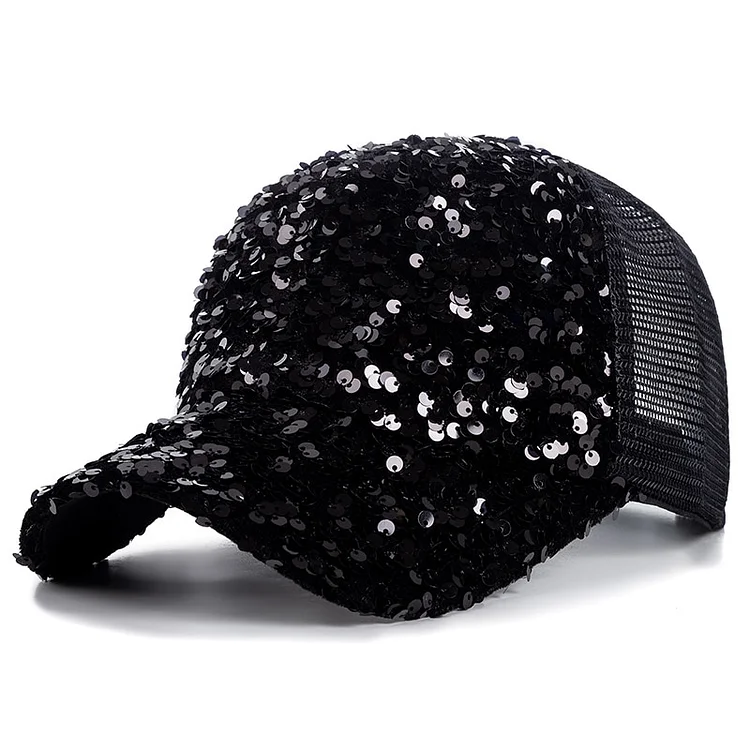 Womens Summer Cap Sequins Shiny Baseball Cap Female Outdoor Adjustable Streetwear Trucker Hat