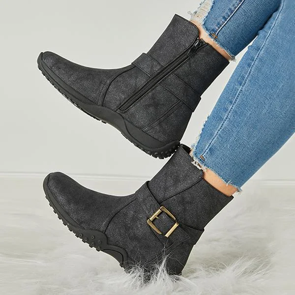Women's Winter Warm Zipper Flat Snow Boots