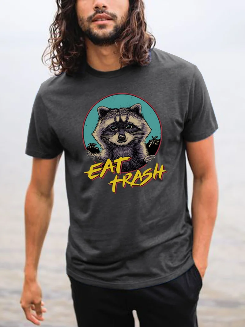 Raccoon Letter Printed Men's T-Shirt in  mildstyles