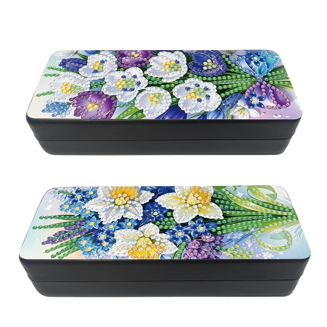 2Pcs 5D DIY Flowers Diamond Painting Glasses Case Kit Diamond Art Glasses Case