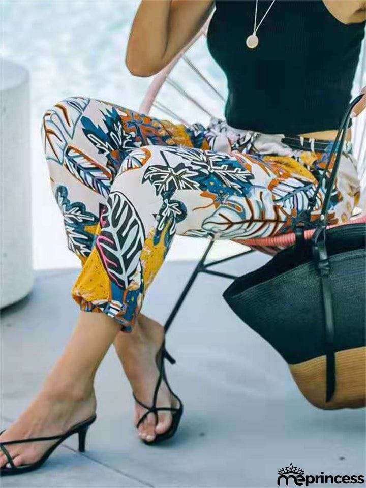 Distinctive Casual Printed Mid-Waist Pants