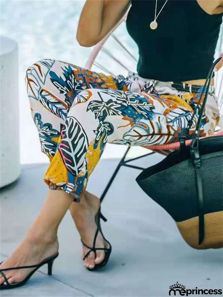 Distinctive Casual Printed Mid-Waist Pants