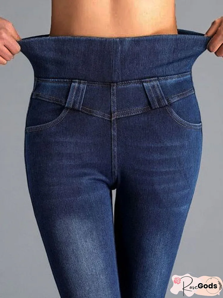 Casual Plain Denim Loose Jeans