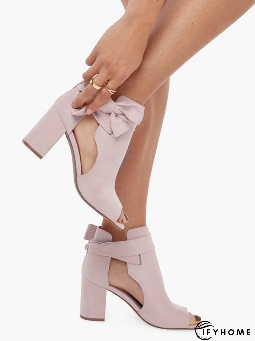Women's Bow Decor Peep-Toe Chunky Heel Sandals Bootie | IFYHOME