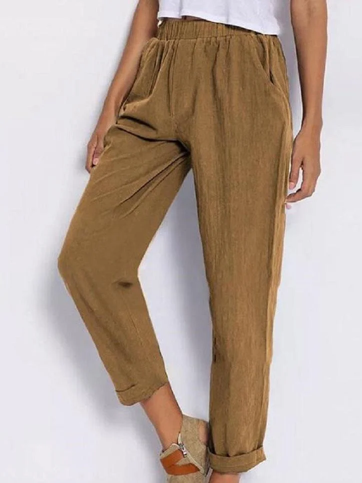 Women's Cotton Linen Loose Pocket Casual Straight Pants-Mayoulove