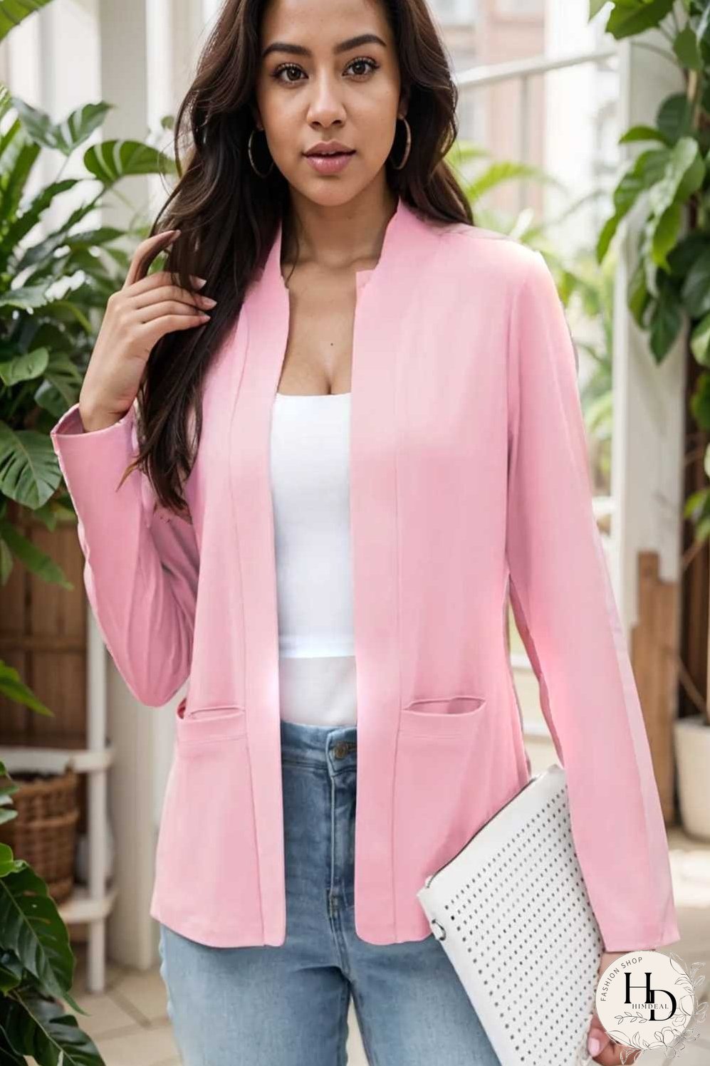 solid long sleeves pockets open front versatile blazer