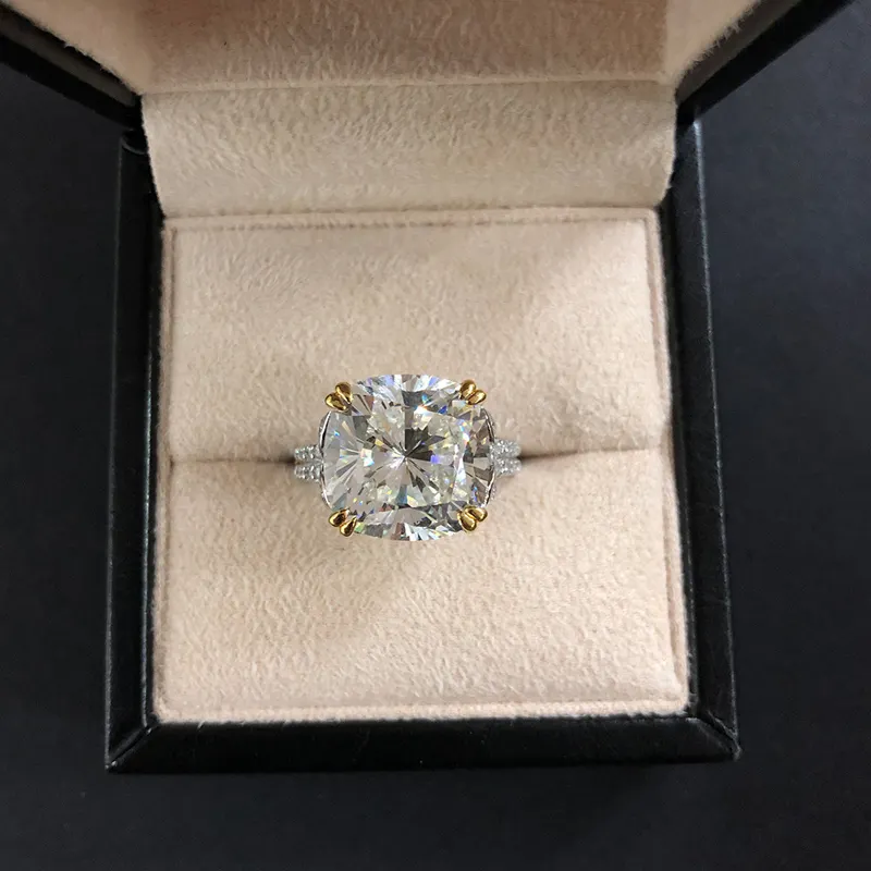 100% 925 Sterling Silver Sparkling Square Pink Yellow White High Carbon Diamond Wedding Rings For Women  Fine Jewelry Gift