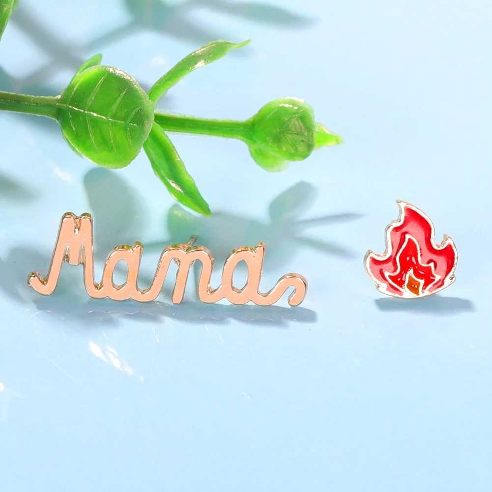 Dvacaman New Gold Color Metal Mama Stud Earrings for Women Fashion Asymmetry Statement Earrings Mother Gifts Jewelry Accessories