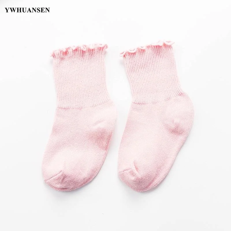 YWHUANSEN 1 to 8 Yr 10 Colors Spring Autumn Children's Socks Candy-colored Cotton Socks For Girls Ruffle Edge Kids Socks Toddler