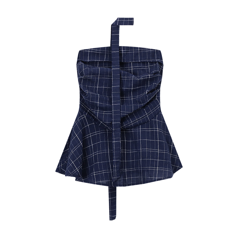 Retro Contrast Color Hot Girl Plaid Tube Top Women's Summer ort Sle oulder Exposure Slim Fit Floral   irt