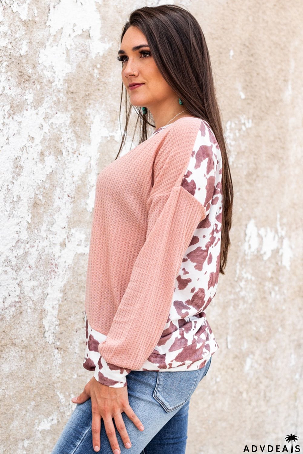 Brown Cow Contrast Asymmetrical Long Sleeve Top