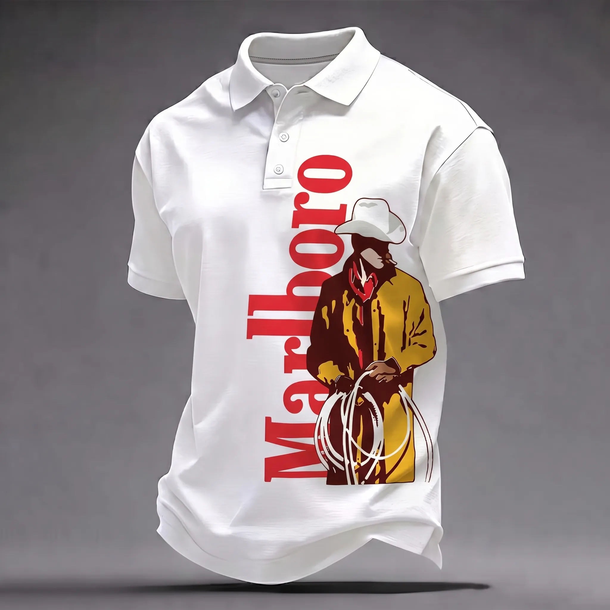 Men's Western Cowboy Iconic Graphic Print Polo Shirt