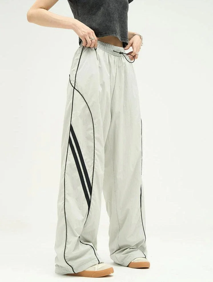 Lourdasprec  Y2k Hippie Striped Grey Cargo Parachute Pants Women Kpop Harajuku Oversize Sweatpants Decathlon Wide Leg Baggy Trousers
