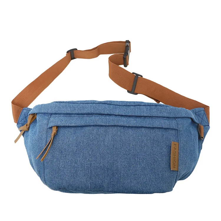 Denim Chest Bag Adjustable Shoulder Straps Men Women Waist Bag (Light Blue)