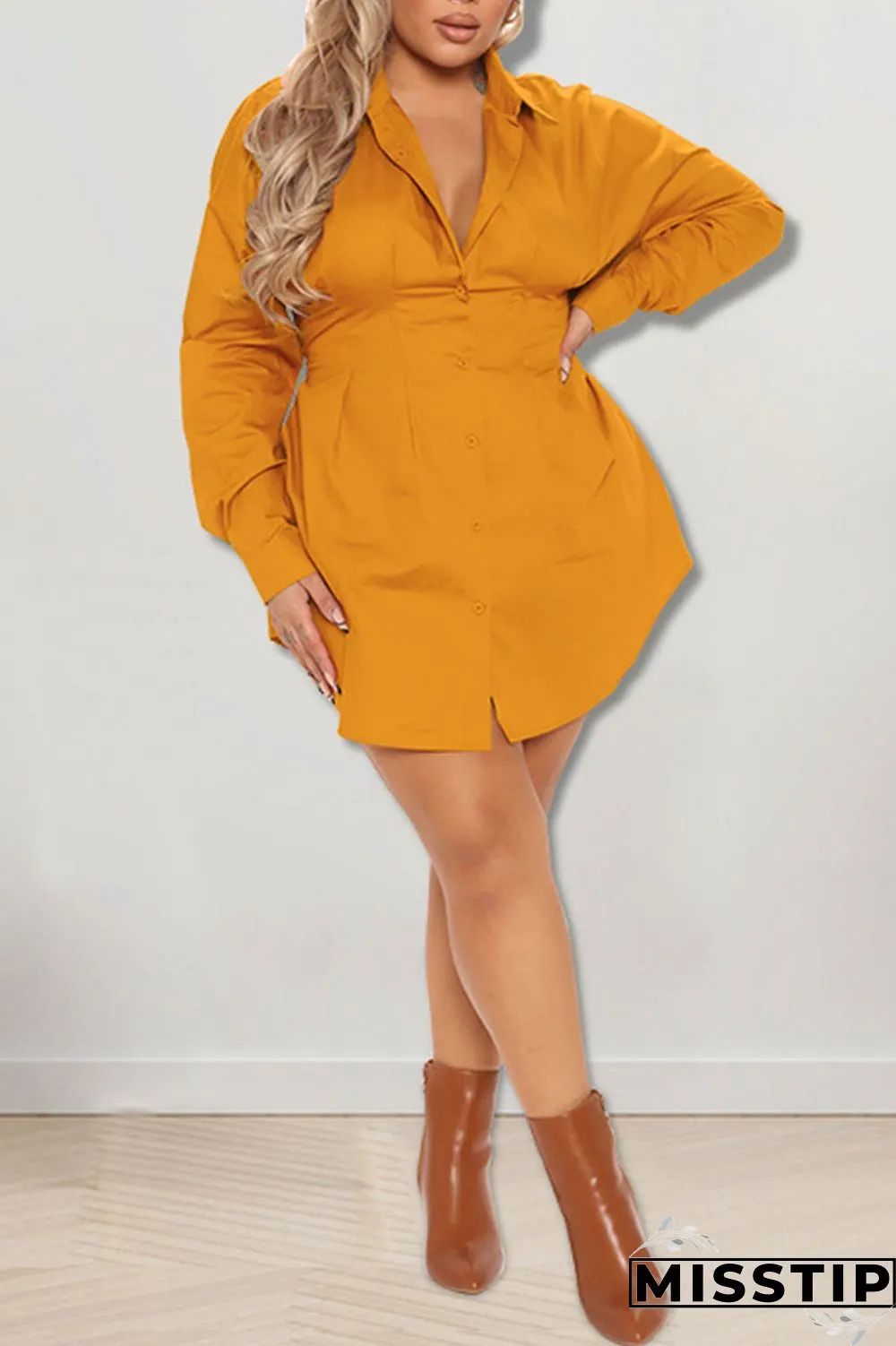 Black Casual Solid Patchwork Buckle Turndown Collar Shirt Dress Plus Size Dresses