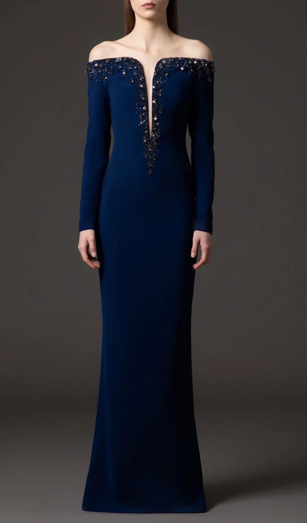 Eurybia Navy Off-Shoulder Crystal Maxi Dress Flowering Girl