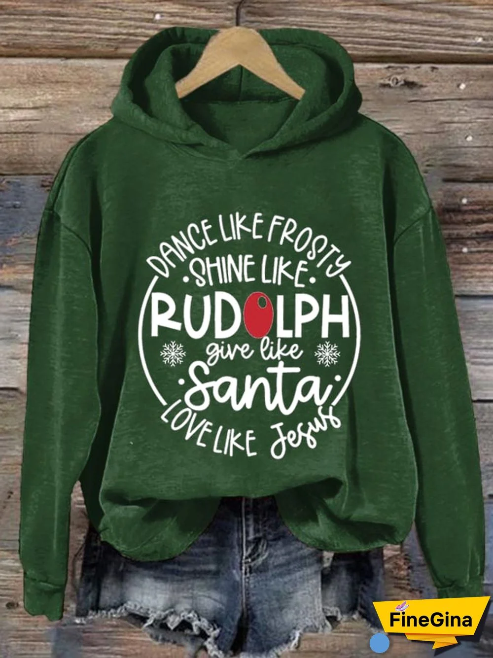 Women's Dance Like Frosty Shine Like Rudolph Give Like Santa Love Like Jesus Print Hoodie Long Sleeve Sweatshirt