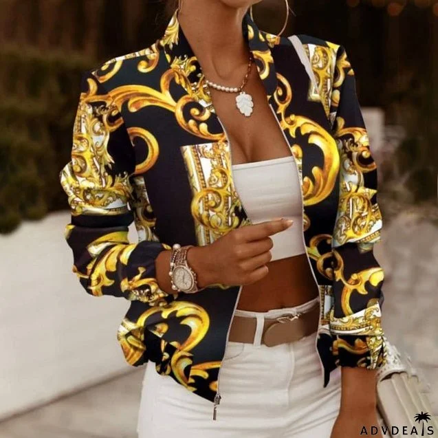 Casual Thin Vintage Print Ladies Coat