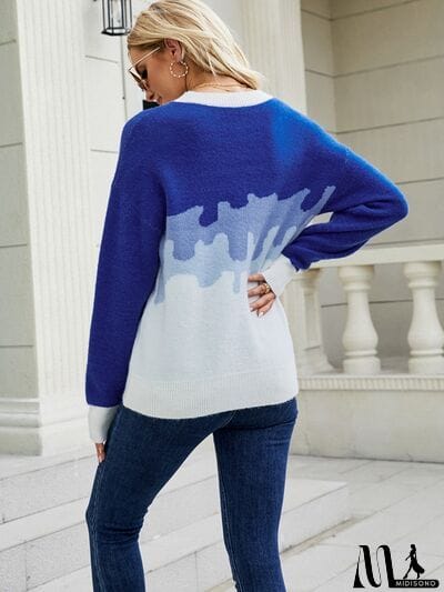 MidiSono - Color Block Dropped Shoulder Sweater
