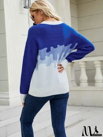 MidiSono - Color Block Dropped Shoulder Sweater