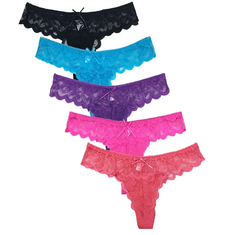 5pcs Women Panties Sexy Thongs G-string Lace Lingerie Female Underwear Ladies Low Waist T-back Gift Beautiful Underpants