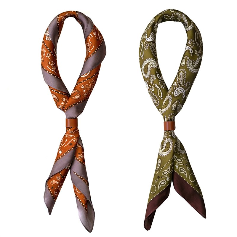 Vintage Men's Paisley Pattern Cashew Flower Silk Scarf Buckle Set