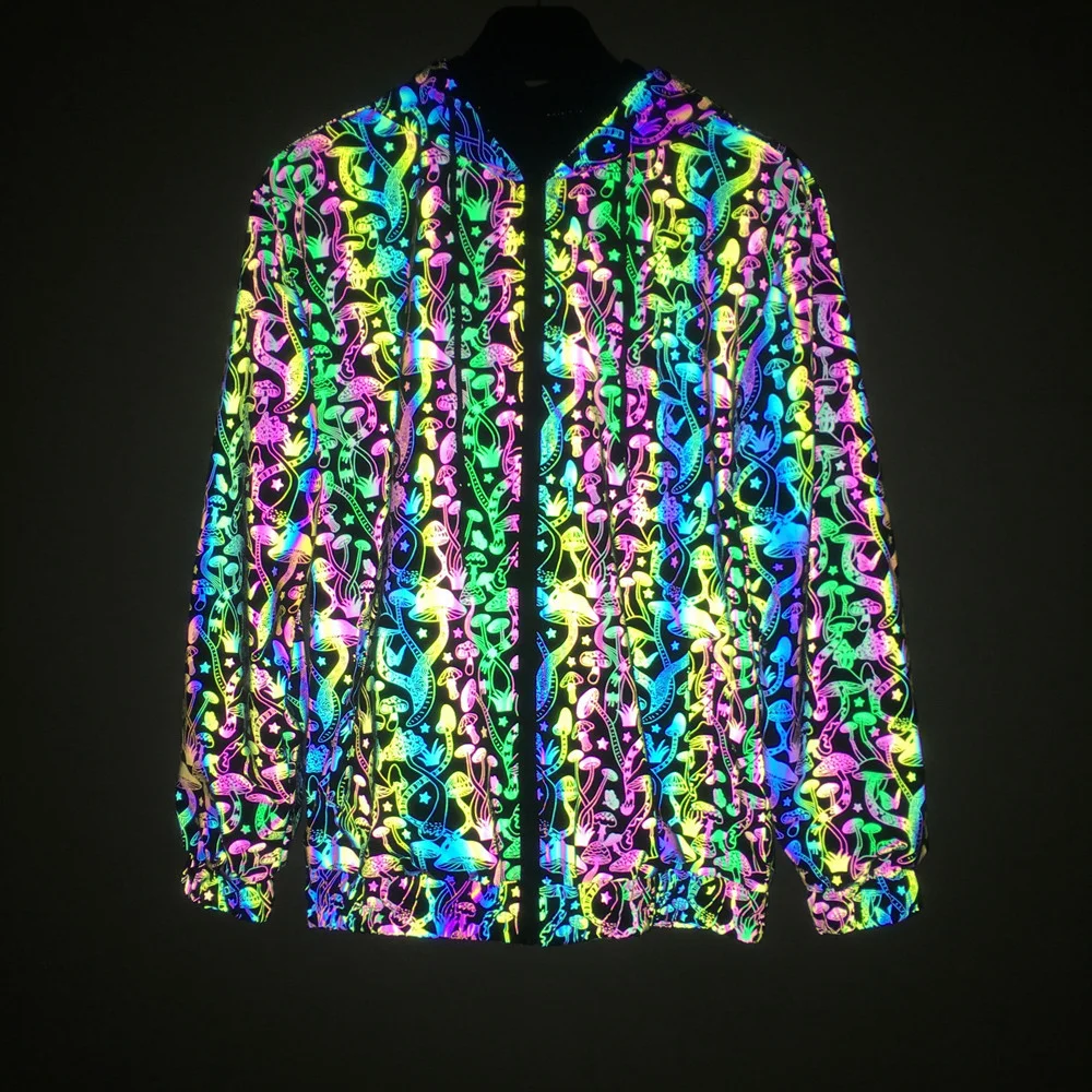 Woherb 2024 Mushroom Colorful Reflective Jacket Men And Women's Fashion Hooded Coat Ins Colorful Reflective Jacket-Outfit Ideas