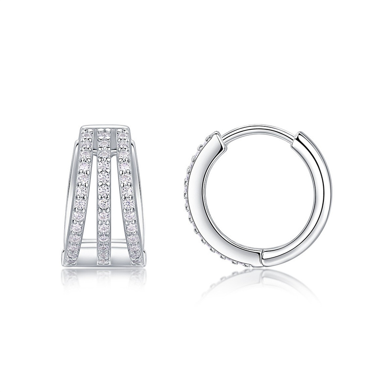  Fashion Trendy Classic Luxury Moissanite 3 Row Half Circle Earring For Women Sterling Silver 925 Party Jewelry Gift
