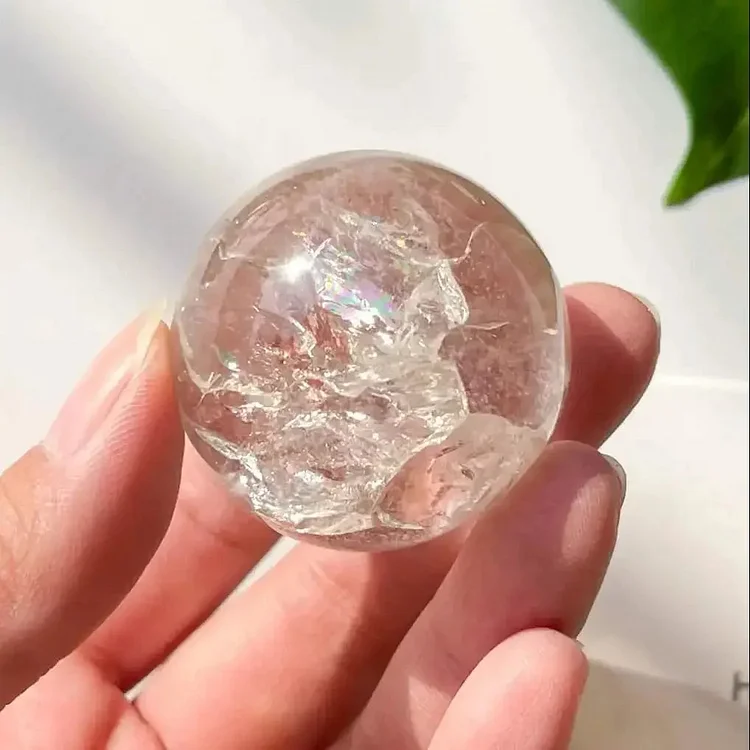 AAA Rainbow Iridescent Clear Quartz Crystal Sphere | Brow Chakra Meditation