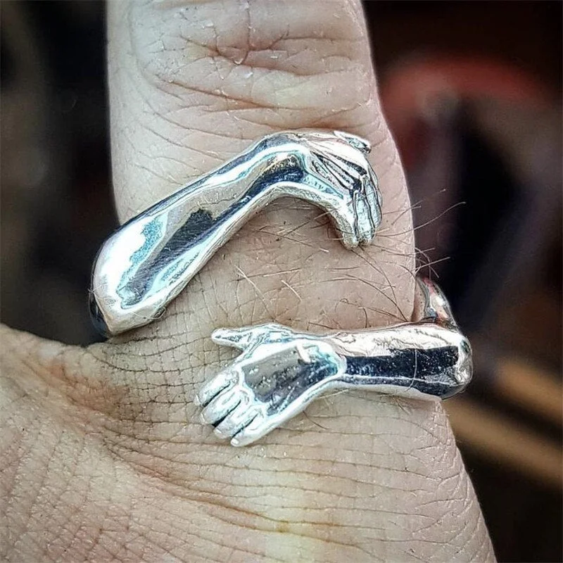 2021 New Creative Gold Silver Color Love Hug Ring Cute Adjustable Open Rings for Women Men Fashion Lovers Jewelry Gifts