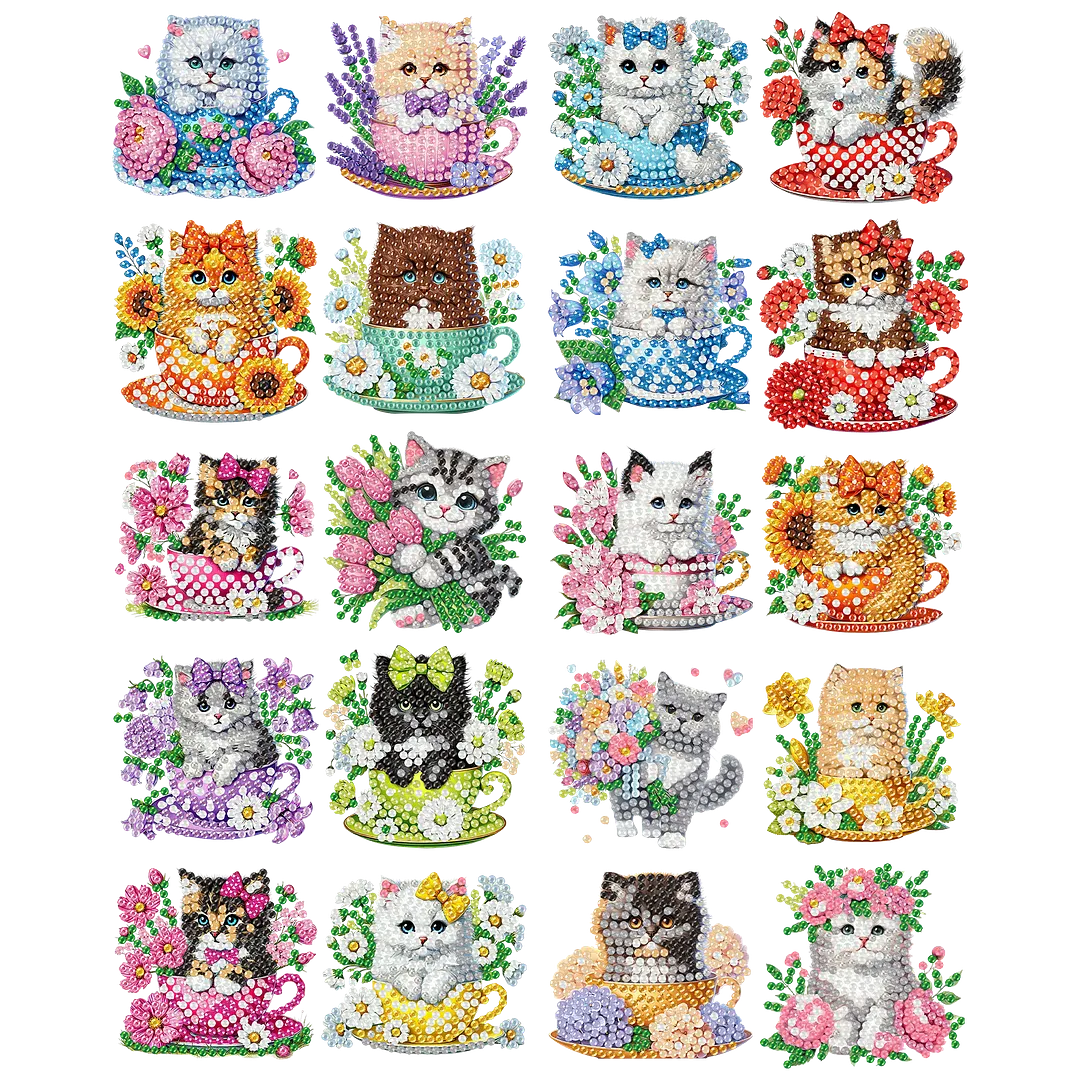 20Pcs Cat DIY Diamond Painting Magnets Kits for Beginners Adults DIY Crafts