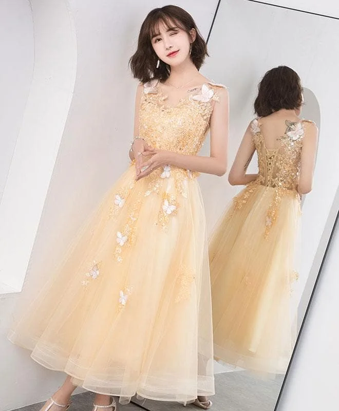 Champagne Lace Tulle Short Prom Dress