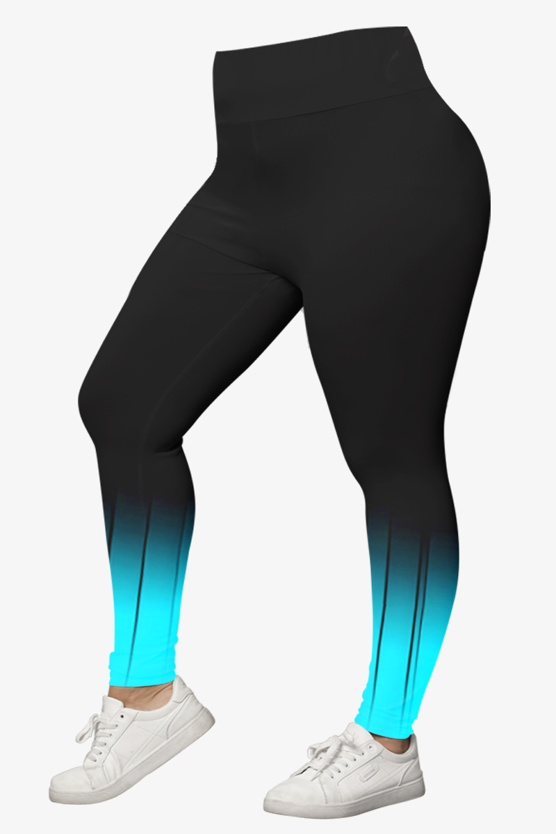 Flycurvy Plus Size Casual Black Colorblock Ombre Print Legging 2024 - Flycurvy 