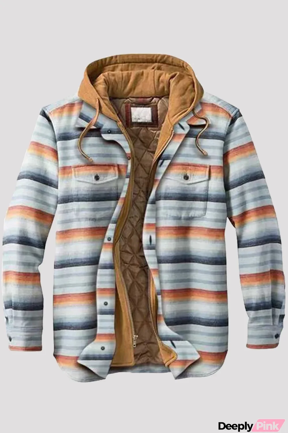 Multicolor Fashion Casual Striped Split Joint Pocket Hooded Collar Outerwear