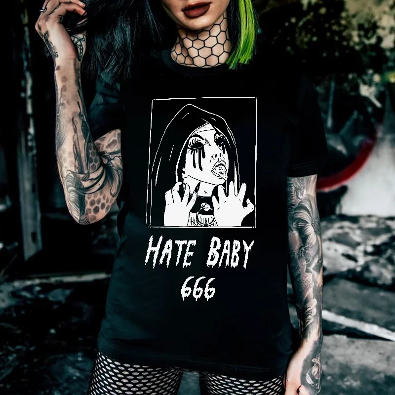 Hate Baby 666 Printed Women's Tees -  