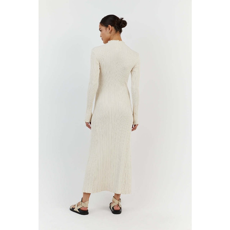 Ootddress Autumn Ruffled Knitwear Long Dress Female Long Sleeve Loose Ribbed High Waist Maxi Dress Streetwear Knit Solid Women Dress