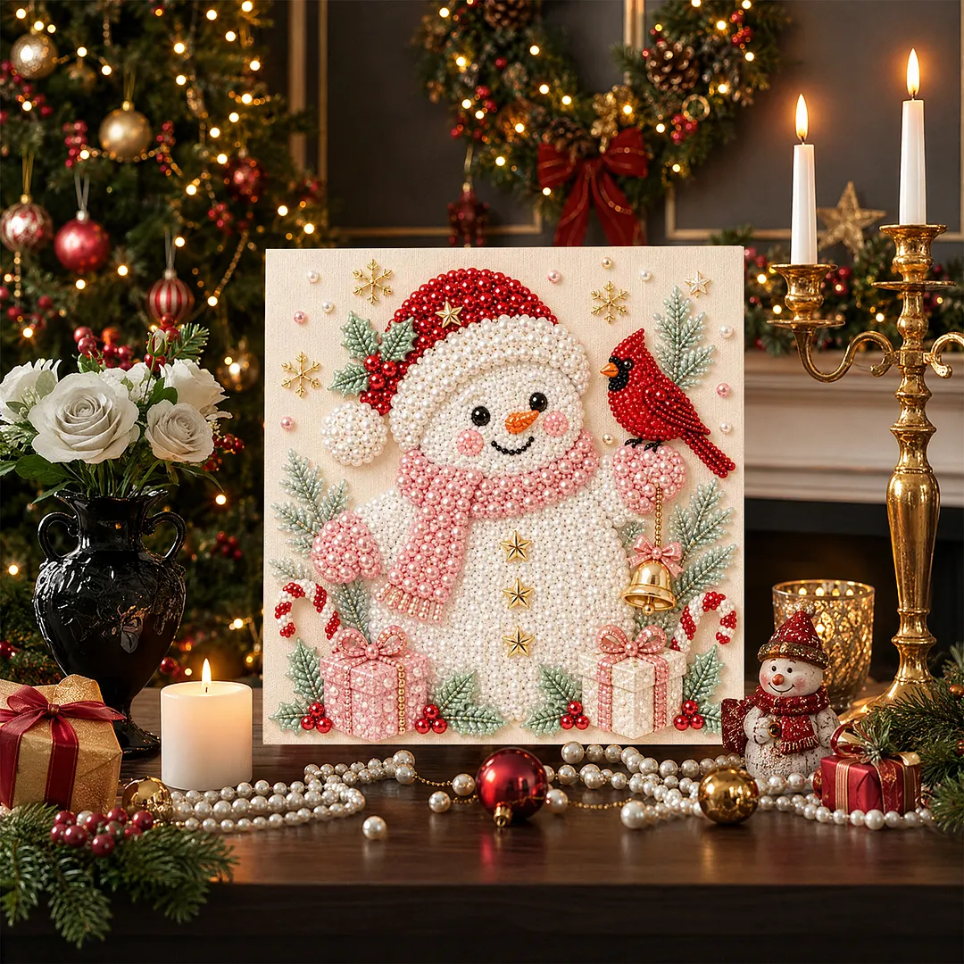 Framed Pearl Bead Painting Kit Snowman Christmas 7.87x7.87in