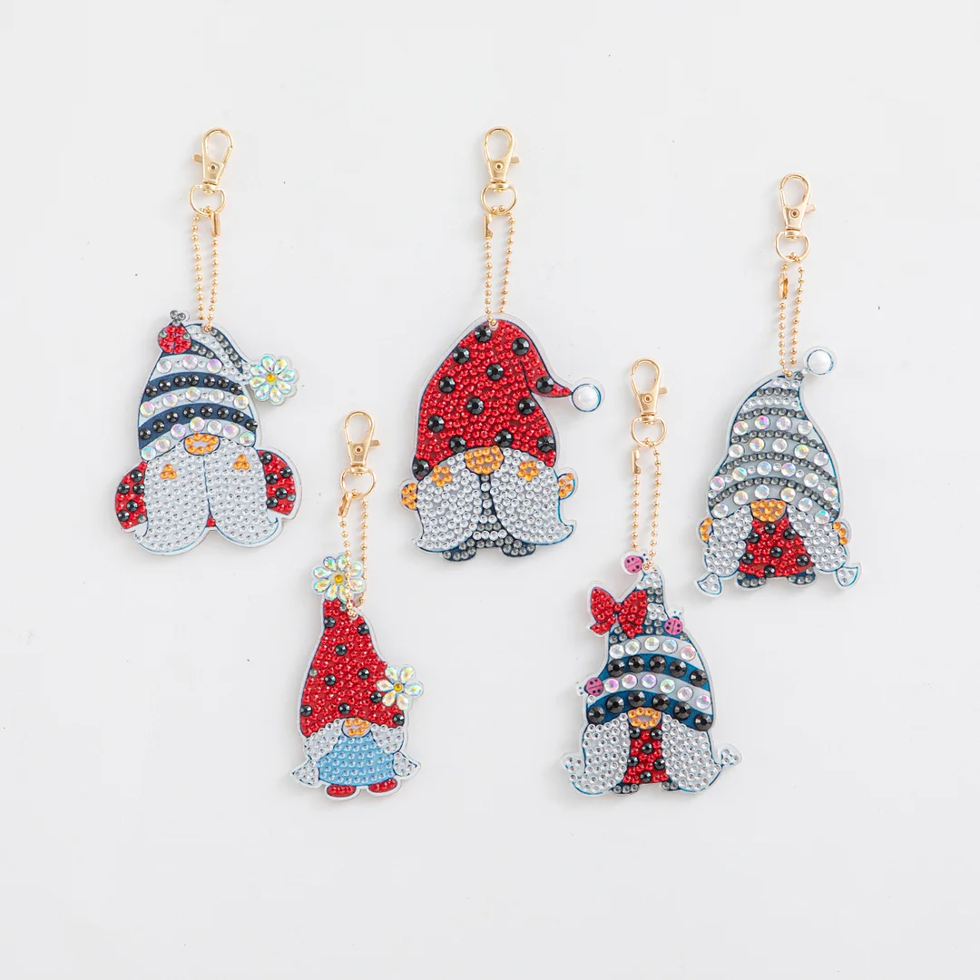 5pcs/set DIY Diamonds Painting Keychain Ladybird Goblin Special-shaped Art Craft (Double Side)