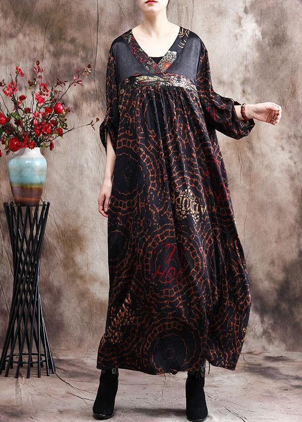 Handmade Chocolate Silk Dress Print Robe Kaftans
