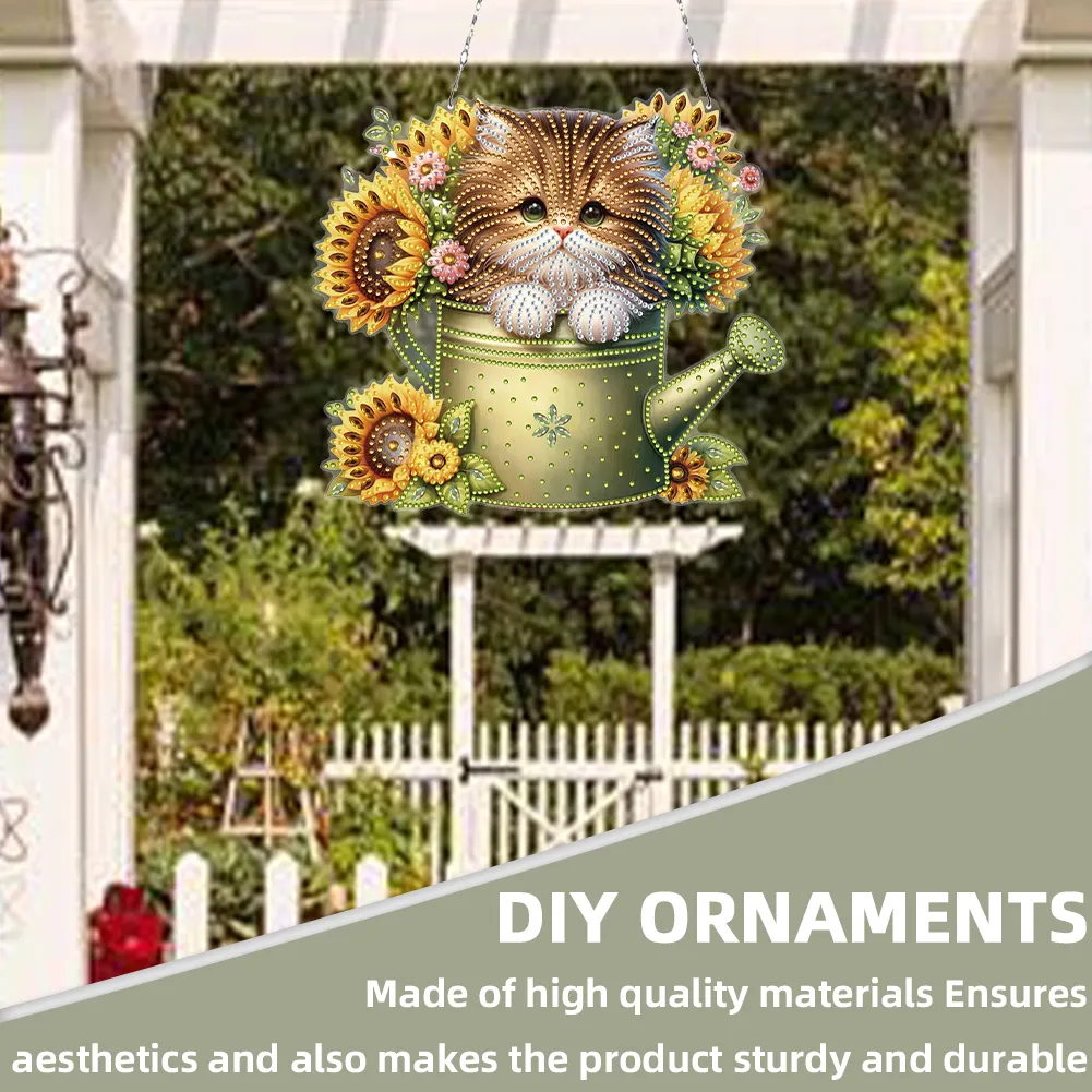 2D Flat DIY Diamond Art Pendant Window Hanging Art for Home Decor (Kettle Cat)