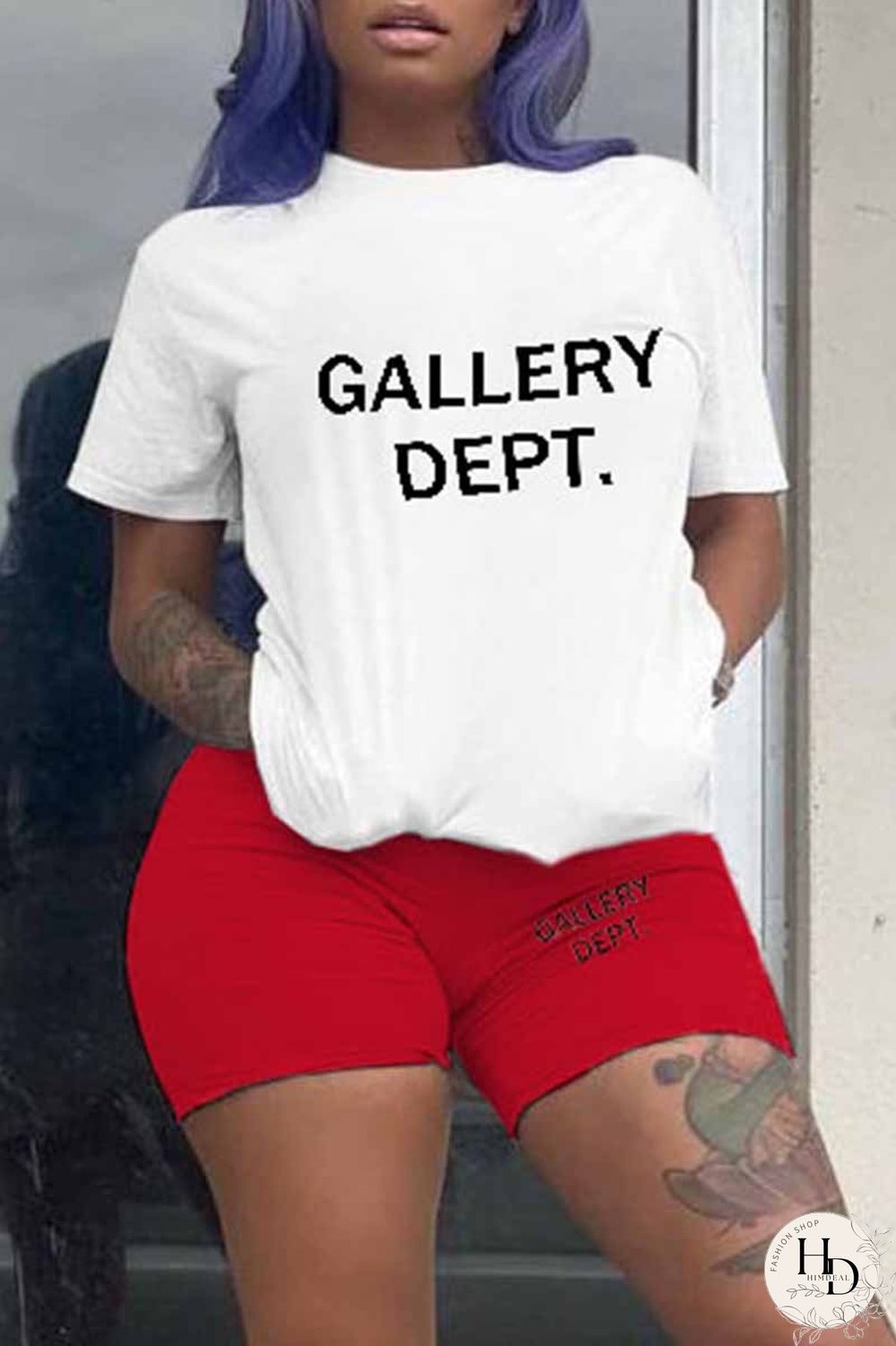 Black Casual Print Letter O Neck Short Sleeve Two Pieces