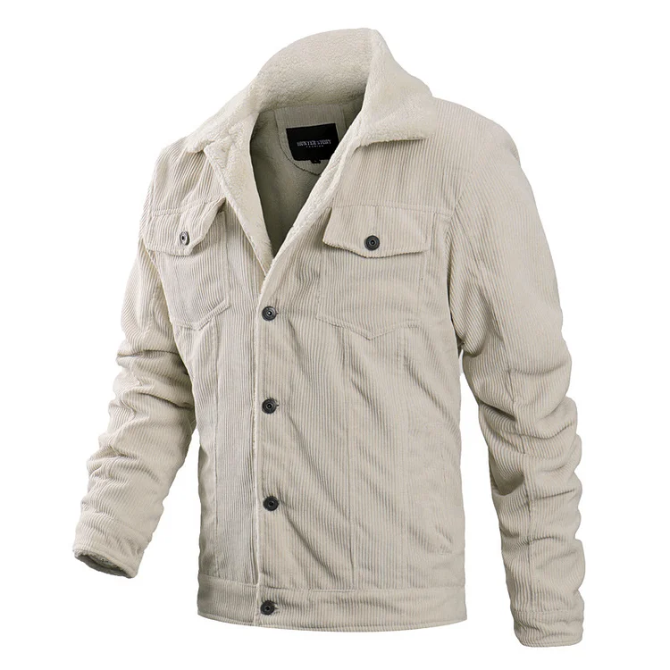 Corduroy Fleece Jacket Coat Men's Clothing VangoghDress