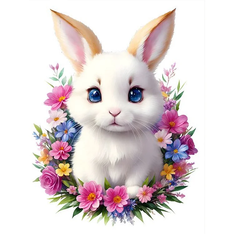 A Little White Rabbit Among Flowers 30*40CM(Canvas) Full Round Drill Diamond Painting gbfke