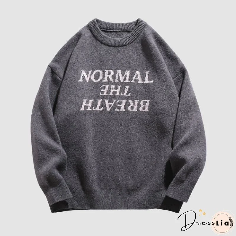 Solid Color Letter Jacquard Knit Sweater