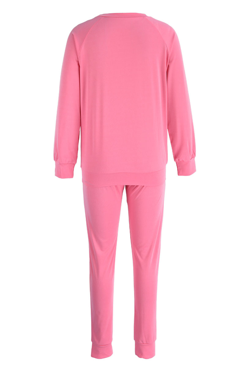 Rose Red Fashion Casual Print Patchwork O Neck Long Sleeve Two Pieces