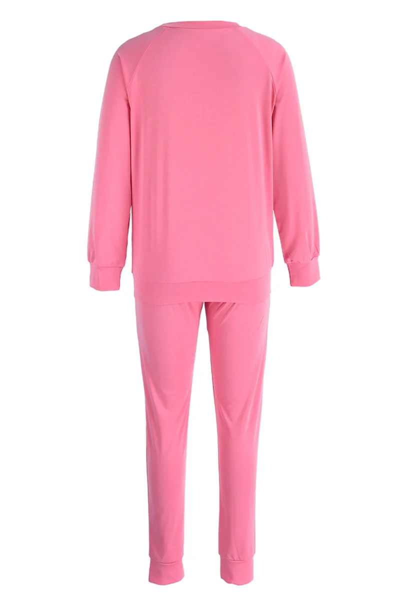 Rose Red Fashion Casual Print Patchwork O Neck Long Sleeve Two Pieces