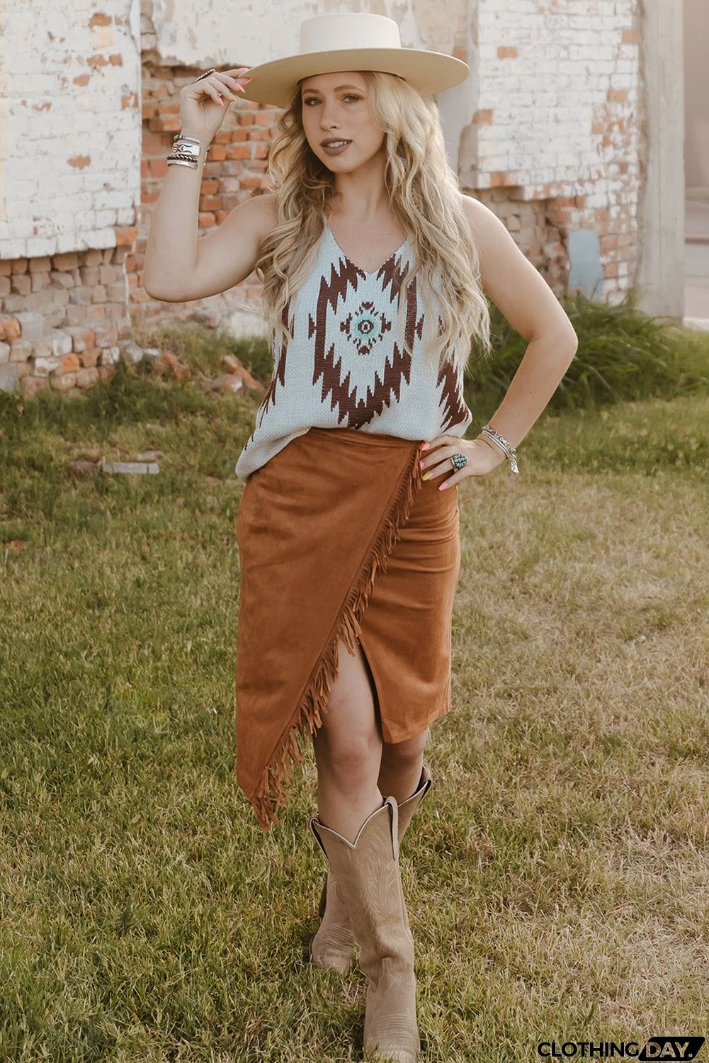 Fringe Wrap Western Midi Skirt