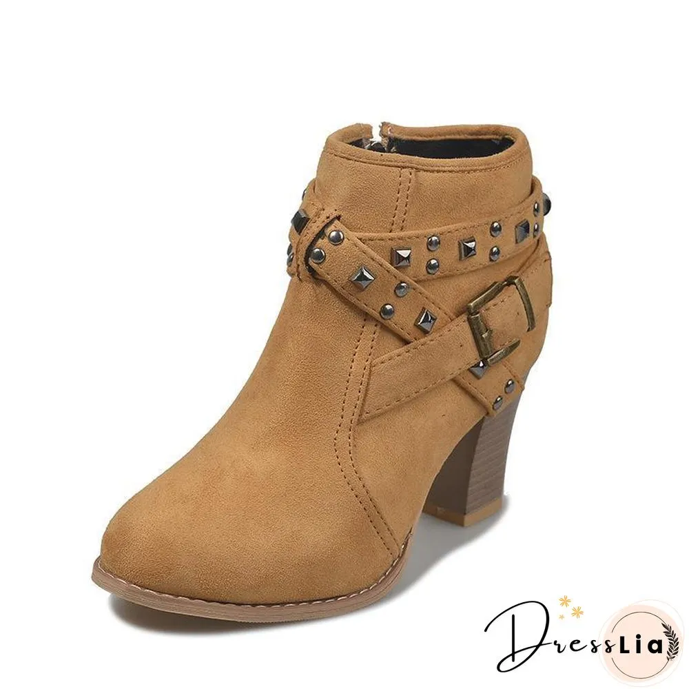 Buckle Decor Women Thick Heel Boot